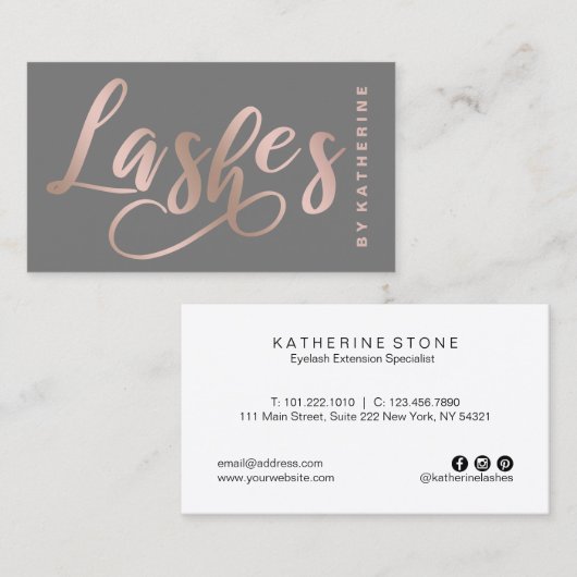 モダンでエレガントな灰色及びばら色の金ゴールドは延長を打ちます 名刺 (正面/裏面)