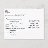 モダンでエレガントな照明のストリング　青い結婚式の出欠確認 インビテーションポストカード (裏面)