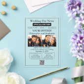 モダンでエレガントな現代新聞の結婚式 アクリル招待状 (インサイチュ (ウェディング))