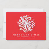 モダンでエレガントな白い雪の結晶(赤背景) シーズンカード (正面)