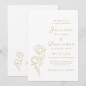 モダンでエレガントな白と金の花のウェディング 招待状 (正面/裏面)