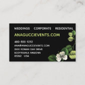 モダンでエレガントな白黒の緑の植物の花柄 名刺 (裏面)