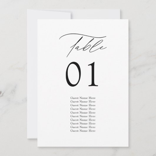モダンでエレガントな結婚式のテーブル席案内カード (正面)