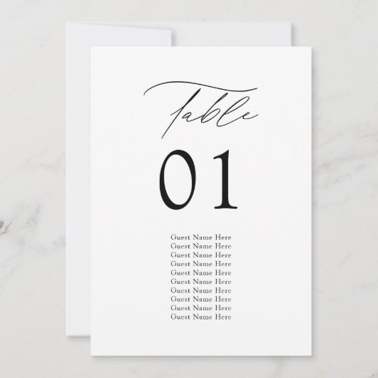 モダンでエレガントな結婚式のテーブル席案内カード (裏面)