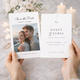 モダンでエレガントな結婚式の事前お知らせ写真招待状 セーブザデート