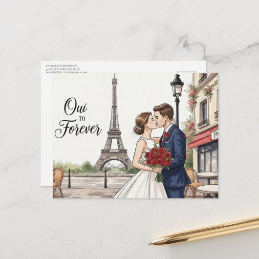 モダンでエレガントな結婚式の事前案内はがき ポストカード (正面/裏面インサイチュ)