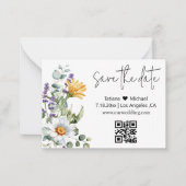 モダンでエレガントな結婚式のQRコード入りお花のSave the Date ノートカード (正面)