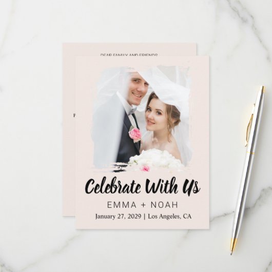 モダンでエレガントな結婚披露宴の招待状 出欠カード (正面/裏面インサイチュ)
