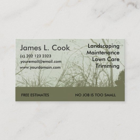 モダンでエレガントな緑に造園の芝生の心配の刈ること 名刺 (正面)