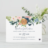 モダンでエレガントな花のゴールドネイビー卒業パーティー 招待状 (スタンド正面)