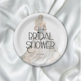 モダンでエレガントな花嫁がウェディングドレスを着たブライダルシャワーのデザイン ペーパープレート