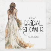 モダンでエレガントな花嫁がウェディングドレスを着たブライダルシャワーのデザイン ワインラベル (シングルラベル)