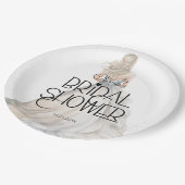 モダンでエレガントな花嫁がウェディングドレスを着たブライダルシャワー ペーパープレート (アングル)