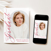 モダンでエレガントな赤いカリグラフィー写真 卒業式 招待状