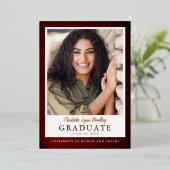 モダンでエレガントな赤い箔押し卒業発表カード 箔招待状 (立ち正面)