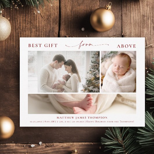 モダンでエレガントな赤ちゃんの3つの写真を飾るクリスマスギフト シーズンカード