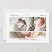 モダンでエレガントな赤ちゃんの3つの写真を飾るクリスマスギフト シーズンカード (正面)