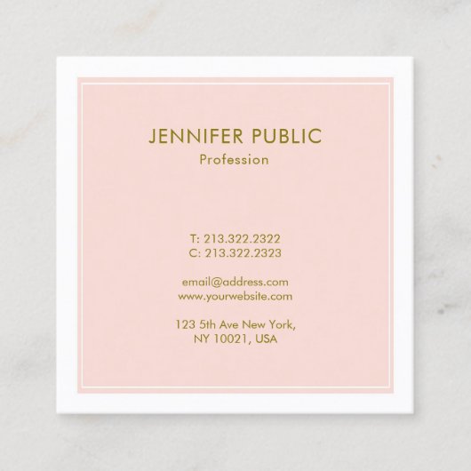 モダンでエレガントな赤面のピンクの金ゴールドのプロフェッショナルの贅沢 スクエア名刺 (正面)