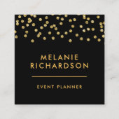 モダンでエレガントな金ゴールドのグリッターおよび黒 スクエア名刺 (正面)