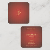 モダンでエレガントな金ゴールドのモノグラムの赤いテンプレートの贅沢 スクエア名刺 (正面/裏面)