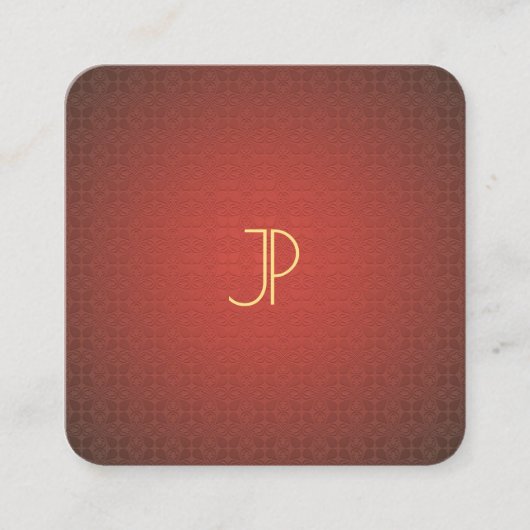 モダンでエレガントな金ゴールドのモノグラムの赤いテンプレートの贅沢 スクエア名刺 (正面)