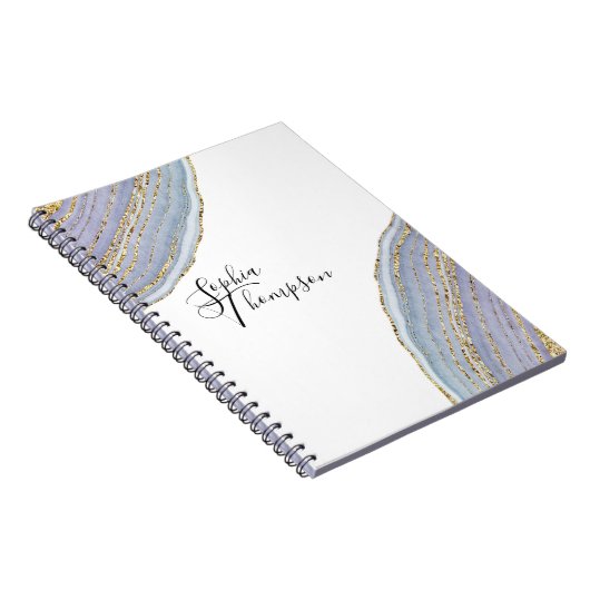 モダンでエレガントな金ゴールドのラベンダーのGeodeの瑪瑙のノート ノートブック (右側)