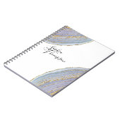 モダンでエレガントな金ゴールドのラベンダーのGeodeの瑪瑙のノート ノートブック (左側)