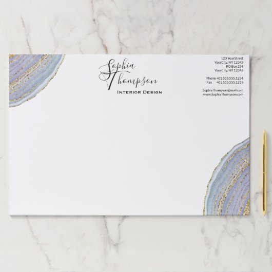 モダンでエレガントな金ゴールドのラベンダーのGeodeの瑪瑙の紙のパッド ペーパーパッド (インサイチュ)