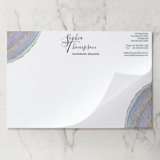 モダンでエレガントな金ゴールドのラベンダーのGeodeの瑪瑙の紙のパッド ペーパーパッド (折り畳み)