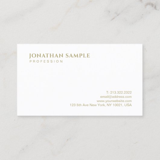 モダンでエレガントな金ゴールドの文字のフォントのミニマリストのテンプレート 名刺 (裏面)