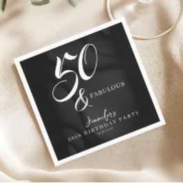 モダンでエレガントな黒と白のファイブティ ファビュラス バースデー スタンダードカクテルナプキン