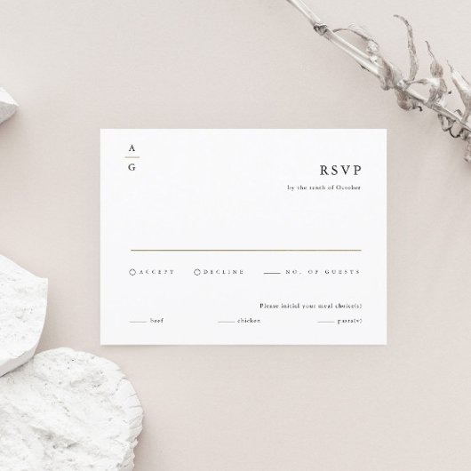 モダンでエレガントな黒と白の結婚式 出欠カード