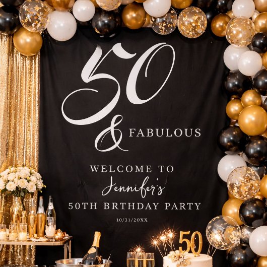 モダンでエレガントな黒と白の50歳の華やかな誕生日 タペストリー