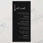 モダンでエレガントな黒と白のLet's eat ウェディング メニュー (正面)