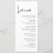 モダンでエレガントな黒と白のLet's eat ウェディング メニュー (正面)