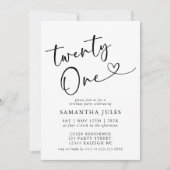 モダンでエレガントな21歳の誕生日パーティー 招待状 (正面)