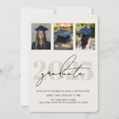 モダンでエレガントな3枚の写真を使った卒業招待状 招待状 (正面)