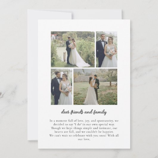 モダンでエレガントな4枚の写真を使った極秘結婚発表カード 案内状 (裏面)