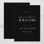 モダンでエレガントな chic ブラック＆ホワイトのウェディング セーブザデート (正面/裏面)