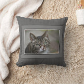 モダンでカスタムな家族写真のダークグレーのバーラップ クッション (ブランケット)