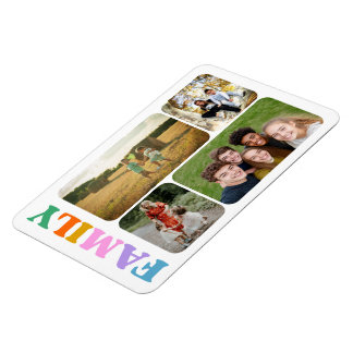 モダンでカラフルなタイポグラフィの家族4枚フォトコラージュ マグネット