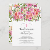 モダンでカラフルなピンクの花の確認 招待状 (正面/裏面)
