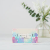 モダンでカラフルなピンクの青い水彩画の名刺 名刺 (スタンド正面)