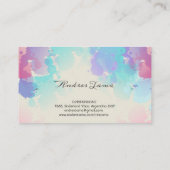 モダンでカラフルなピンクの青い水彩画の名刺 名刺 (裏面)