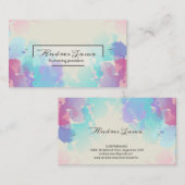 モダンでカラフルなピンクの青い水彩画の名刺 名刺 (正面/裏面)