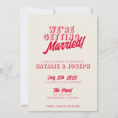 モダンでカラフルなレトロな太字の結婚式の両面招待状 招待状 (正面)