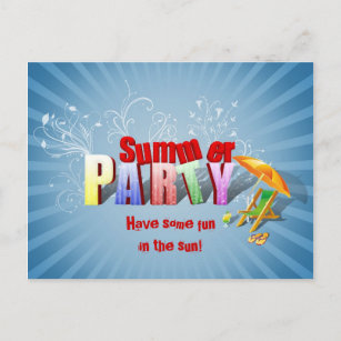 モダンでカラフルな夏季休暇のパーティの招待状 インビテーションポストカード