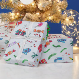 モダンでカラフルな子供向けクリスマス ラッピングペーパー