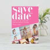 モダンでカラフルな楽しいウェディングフォト オレンジとピンク セーブザデート (スタンド正面)