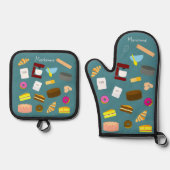 モダンでカラフルな焼き菓子と調理器具 鍋つかみ&鍋敷きセット (正面)